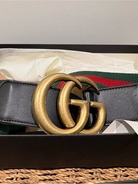 Gucci Belt Nylon Calf Skin Double G 409416 65/26 Red/Green